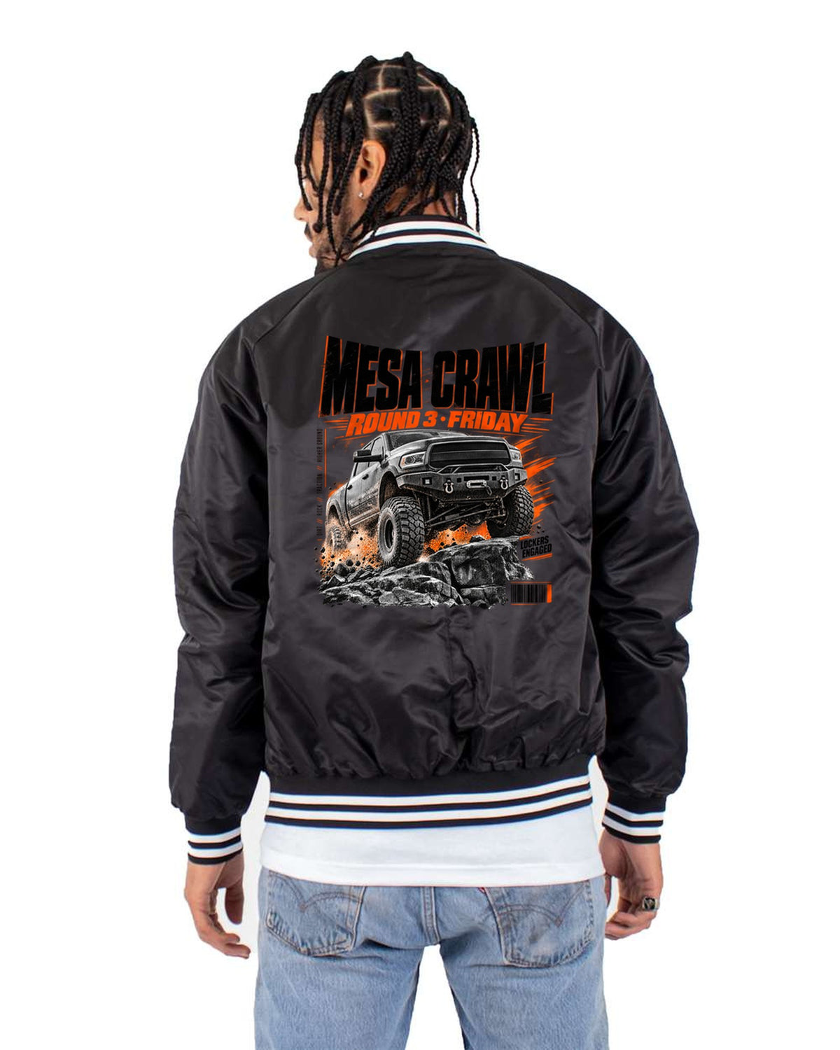 Ram Power Wagon Mesa Crawl Race Poster Tee, Lockers Engaged Bomber Jacket Black back