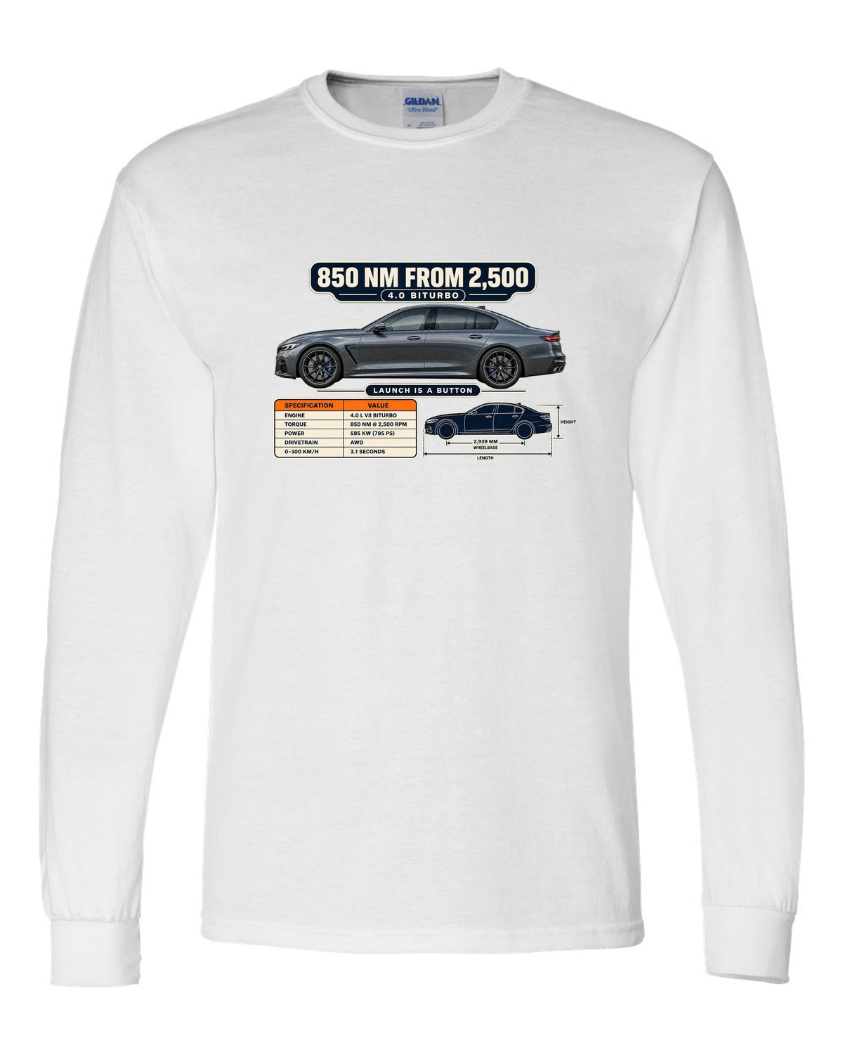 Spec poster print of a Nardo-style grey Mercedes-AMG E63 S W213 facelift white long sleeve front view with the design