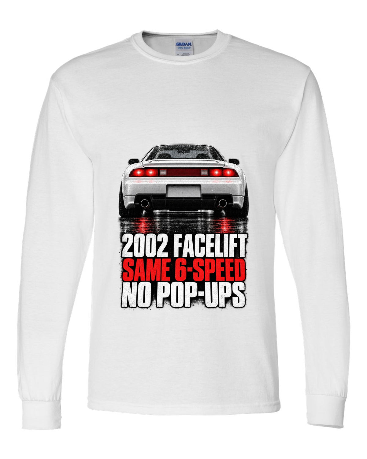 Honda NSX NA2 taillight detail design with 2002 facelift same 6-speed no pop-ups text white long sleeve front view with the design