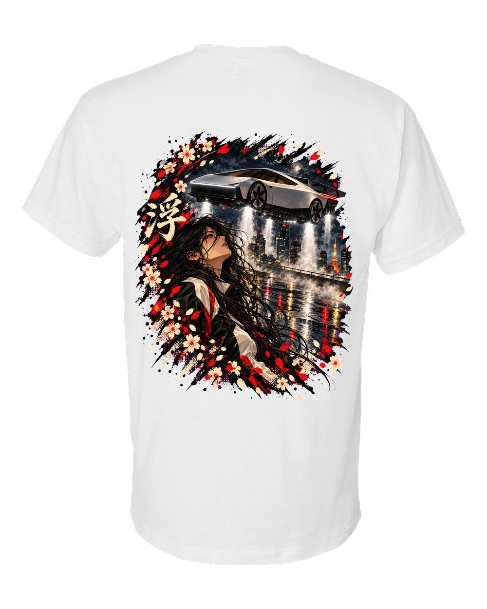 Tesla Roadster Hover Anime Girl T-Shirt White back