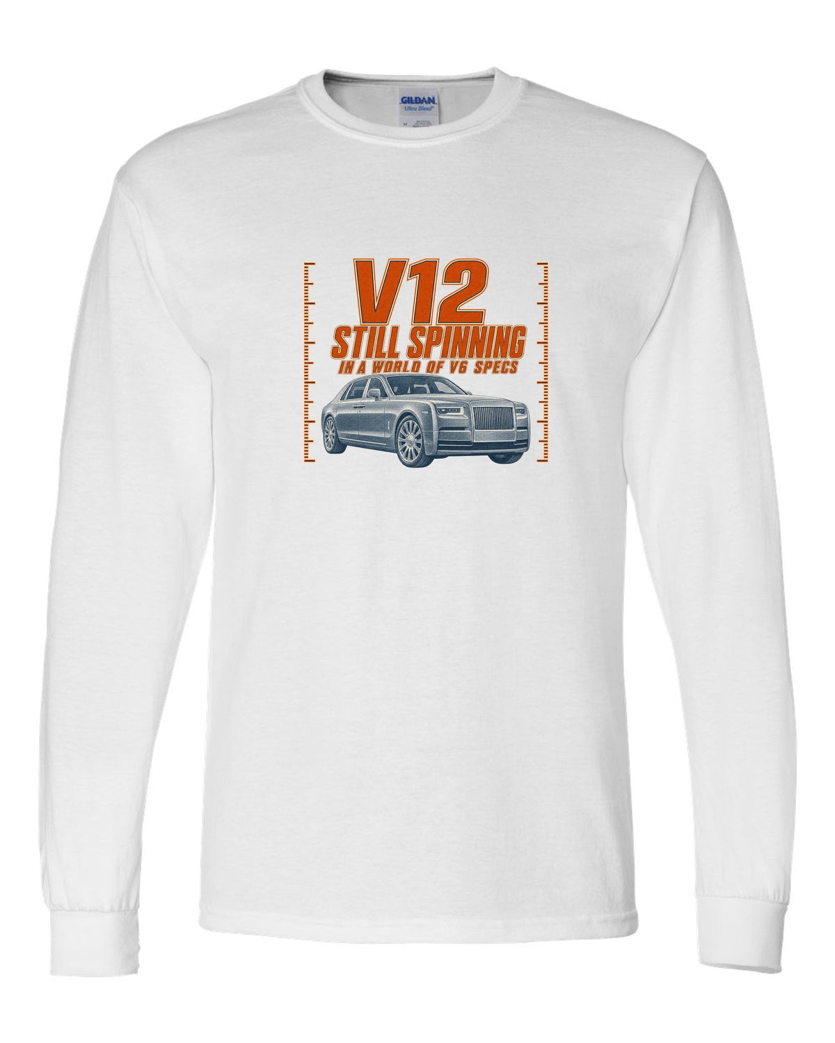 Halftone print of a silver Mercedes-Maybach S680 Z223 front three-quarter white long sleeve front view with the design
