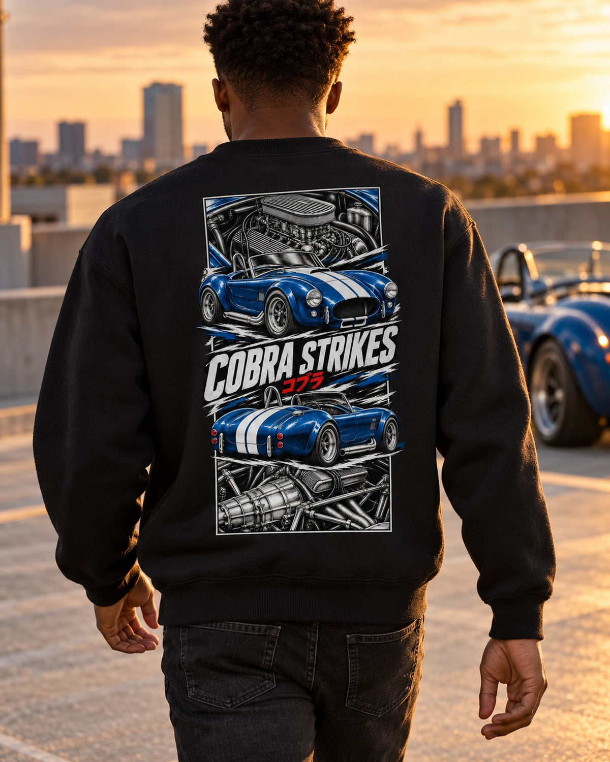Shelby Cobra 427 Torn Poster Full-Back Graphic Tee Crewneck Black worn hero