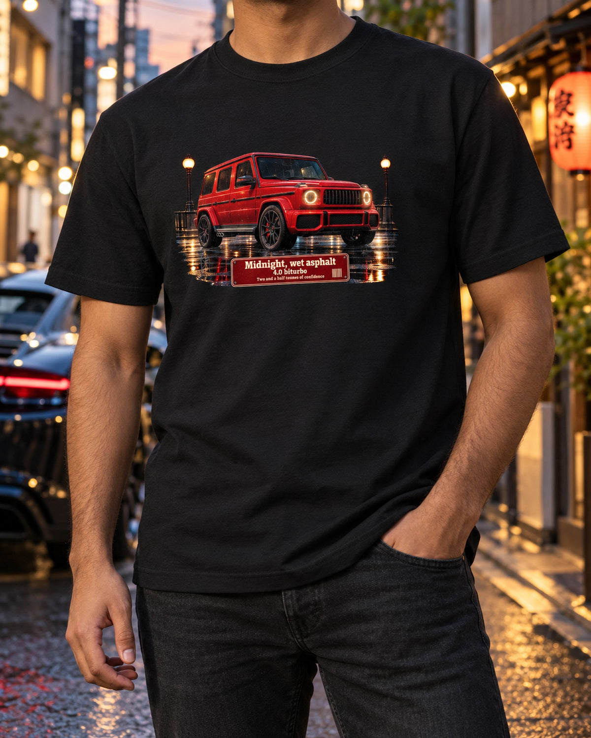 Mercedes-AMG G63 W463A Night Street Shirt, Wet Asphalt G-Wagen Tee T-Shirt Black worn hero