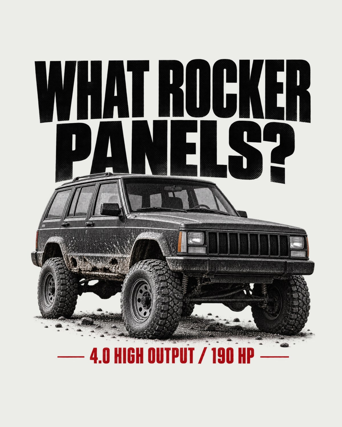 Jeep Cherokee XJ 4.0 High Output Halftone Shirt, 190 HP design only
