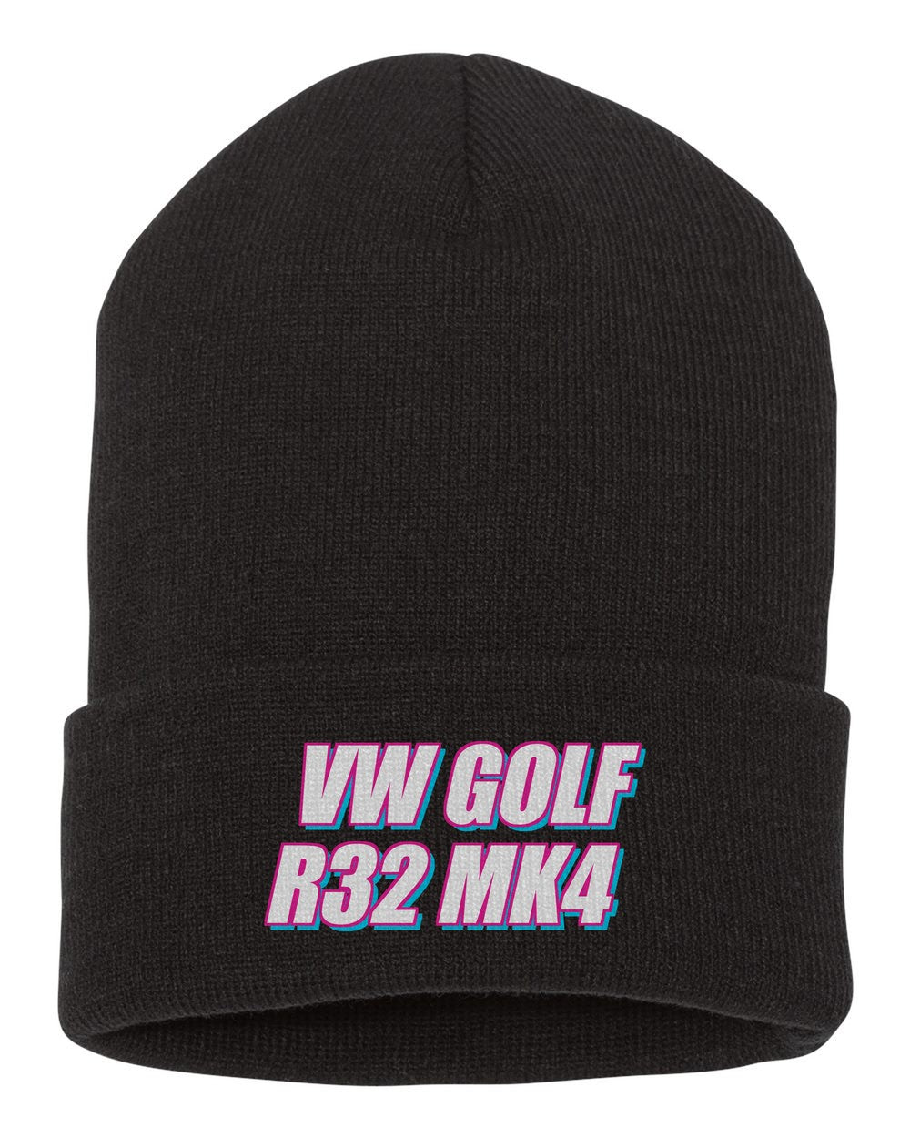 Vw Golf R32 Mk4 black beanie front view with car name