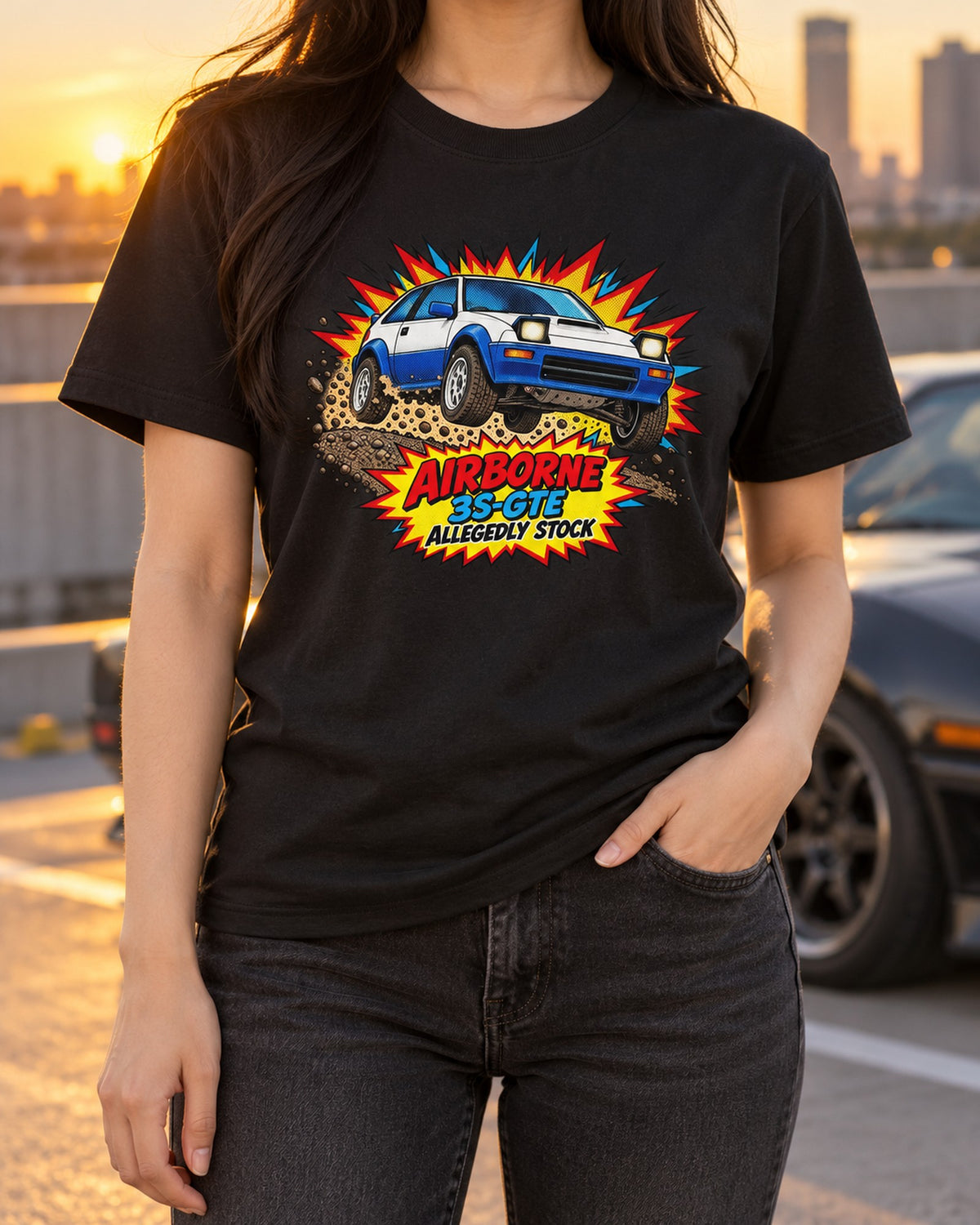 Toyota Celica GT-Four ST165 Gravel Jump Pop Art Shirt T-Shirt Black worn hero
