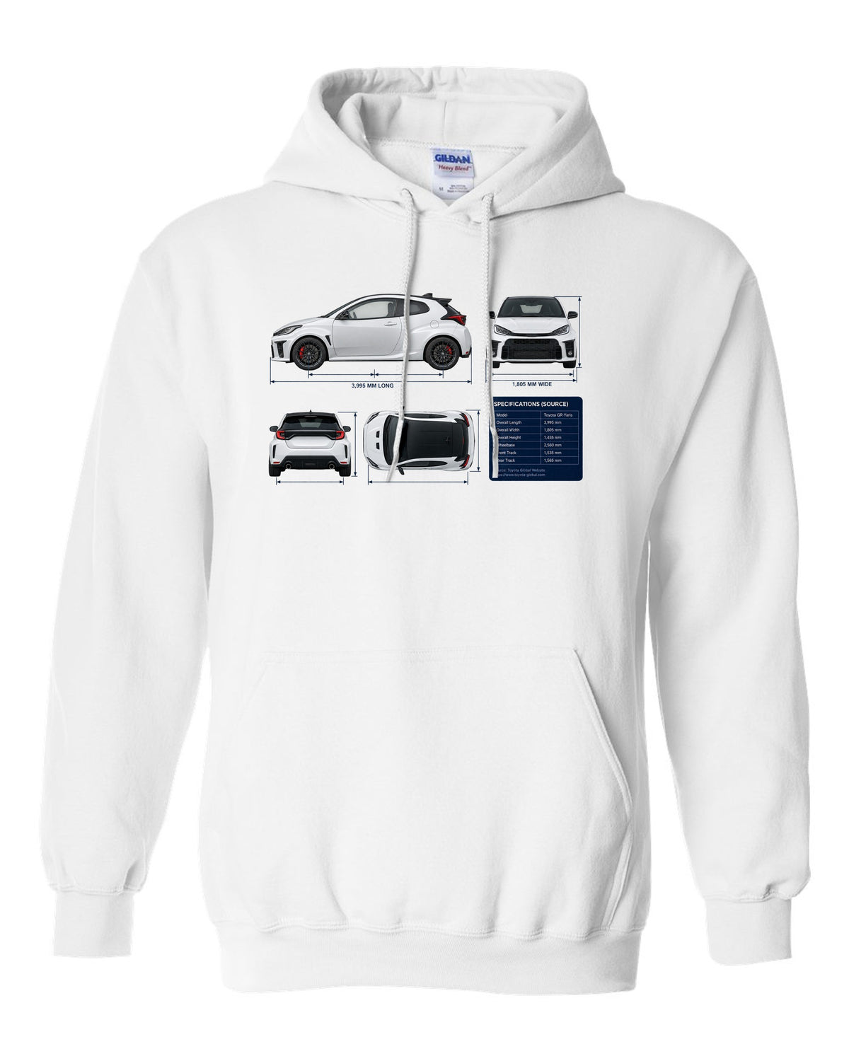 Toyota GR Corolla Morizo Edition Blueprint white pull over hoodie front view with the design