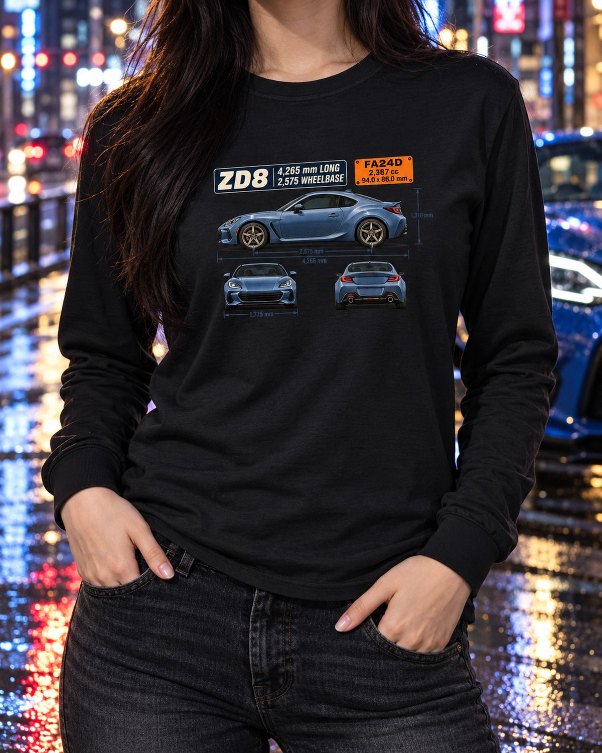 Subaru BRZ ZD8 Dimension Blueprint Shirt, Car Guy Gift Long Sleeve Black worn hero