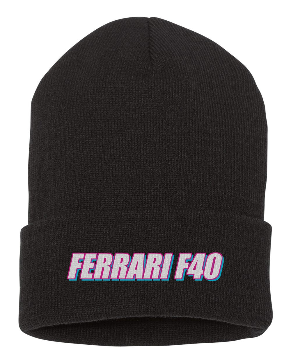 Ferrari F40 black beanie front view with car name