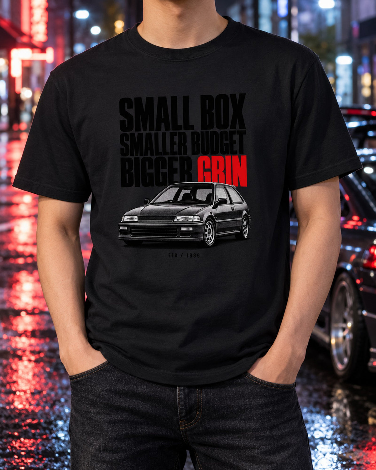 Honda CRX EF8 Si Small Box Smaller Budget Halftone Shirt T-Shirt Black worn hero