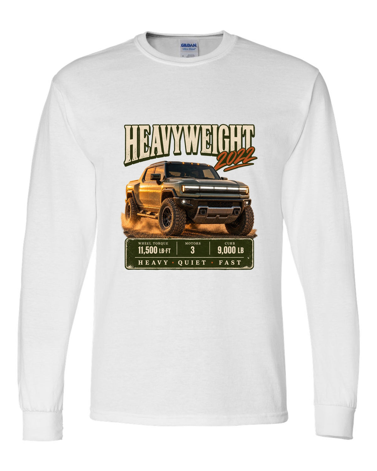 Full colour GMC Hummer EV 2022 three-quarter front archive panel design white long sleeve front view with the design