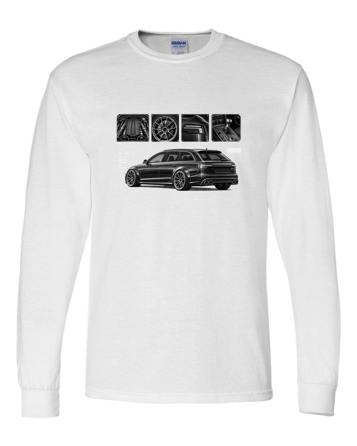 Audi RS6 Avant C6 4F Dossier Panels white long sleeve front view with the design