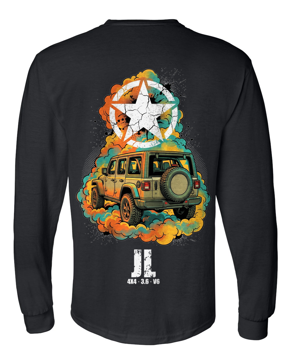 Jeep Wrangler JL Star Long Sleeve T-Shirt — Black back