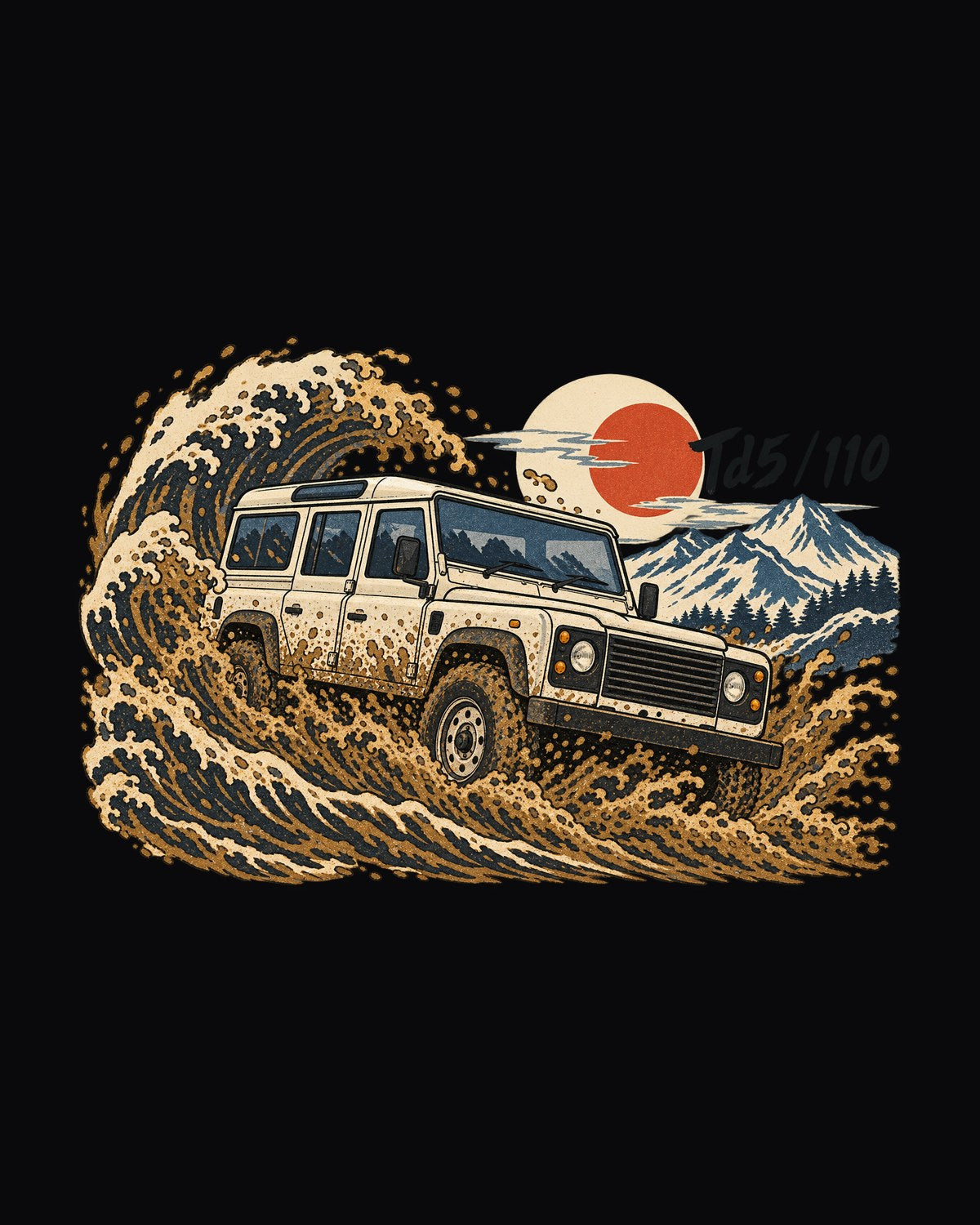 Land Rover Defender 110 Td5 Ukiyo-e Woodblock Wave Tee design only