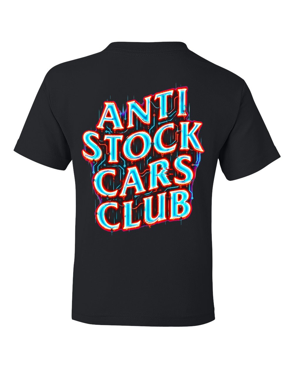 Anti Stock Cars Club Neon Cyberpunk Kids Tee Black back