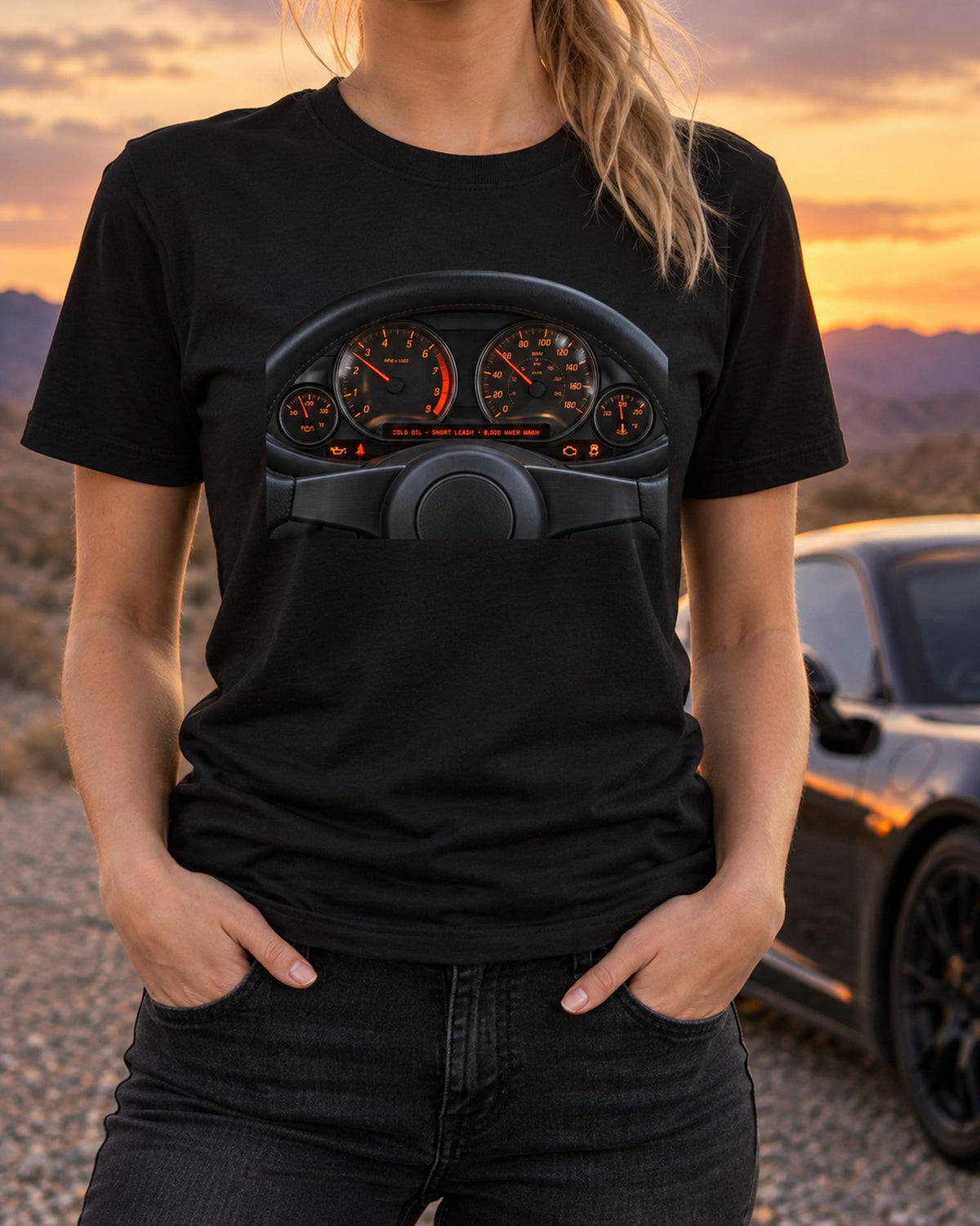 BMW E46 M3 Coupe Cold Oil Gauge Shirt, 8,000 When Warm T-Shirt Black worn hero