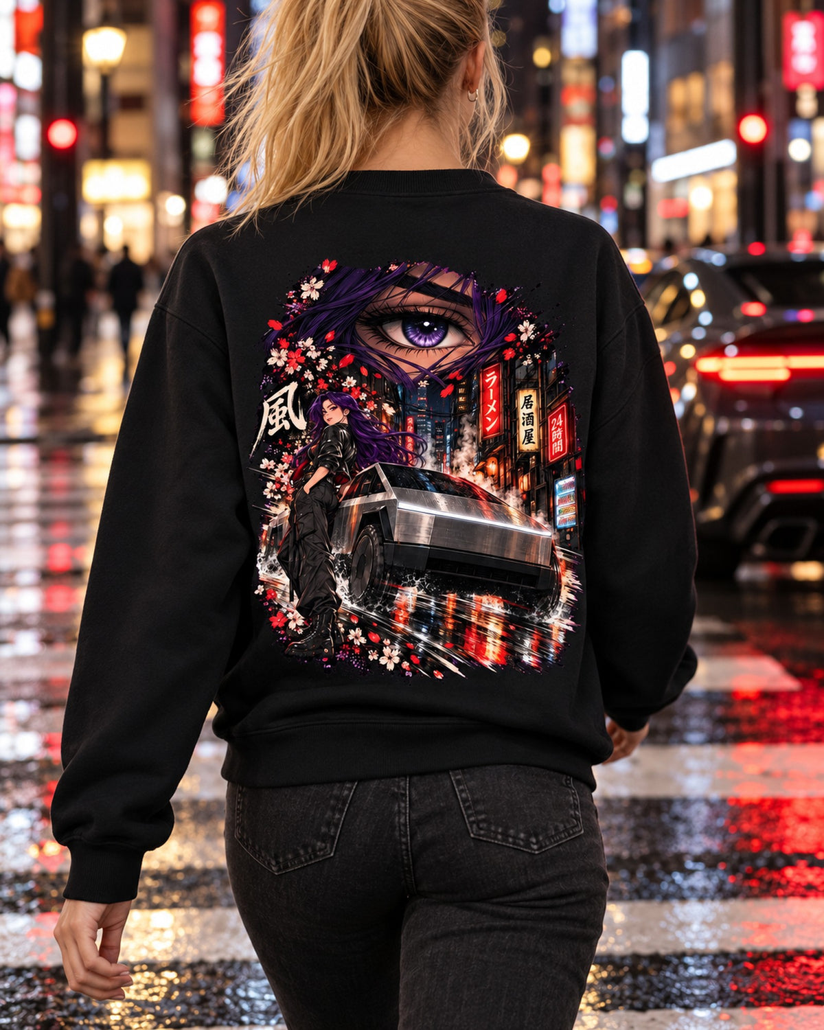 Tesla Cybertruck Anime Girl Shirt, Hoodie & More Crewneck Black worn hero