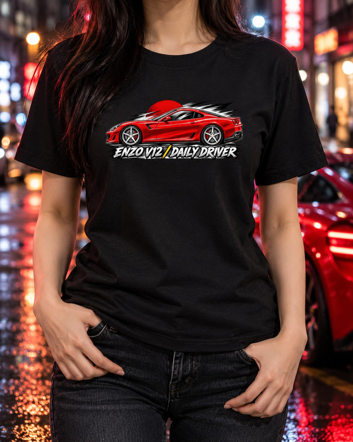 Ferrari 599 GTB Retro Manga Halftone Shirt, V12 Daily Driver T-Shirt Black worn hero