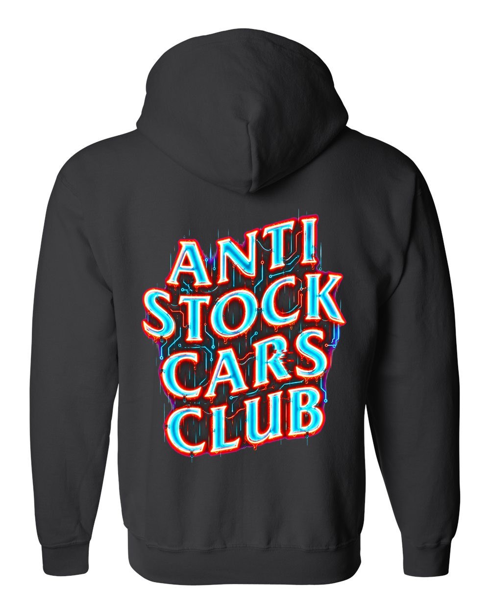 Anti Stock Cars Club Neon Cyberpunk Zip Hoodie Black back