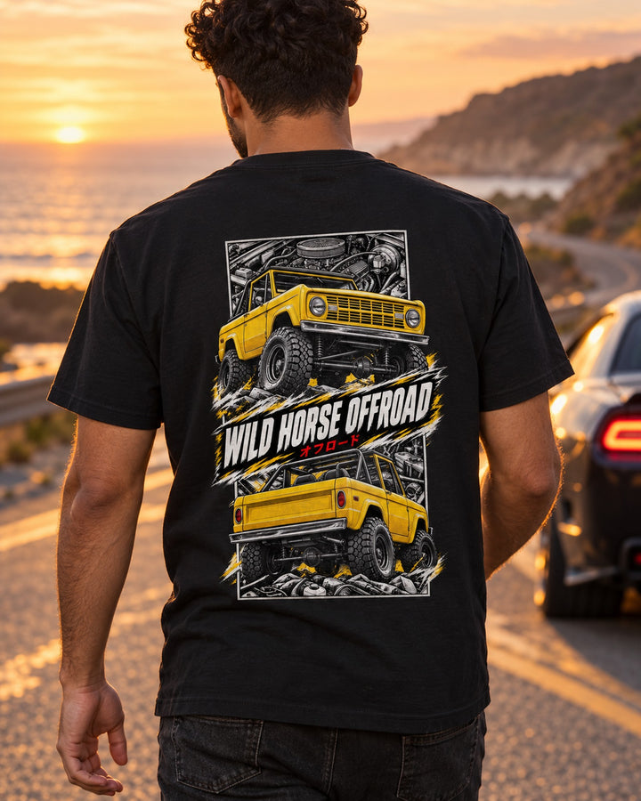 Ford Bronco Torn Poster Full-Back Graphic Tee T-Shirt Black worn hero
