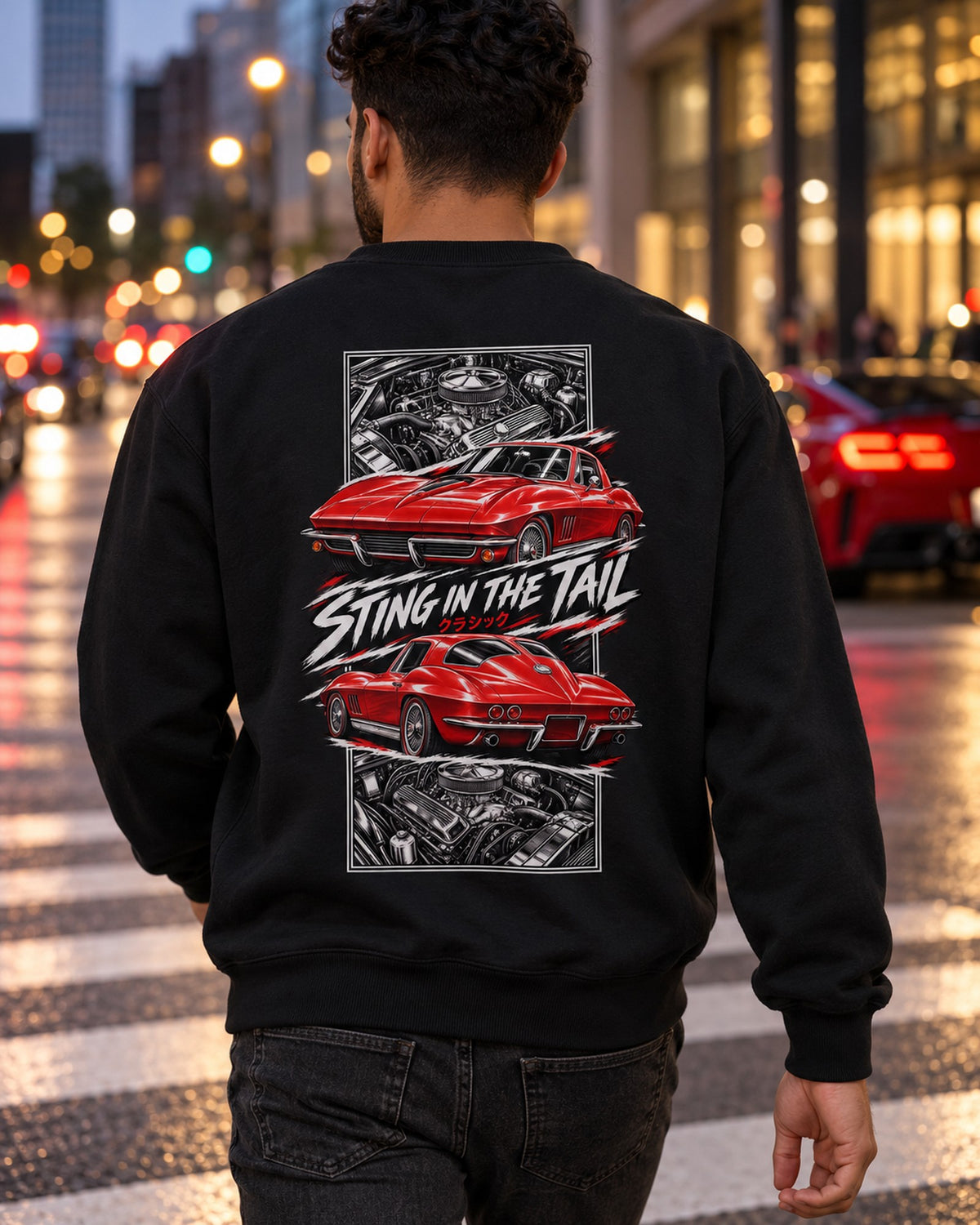 Corvette C2 Torn Poster Full-Back Graphic Tee Crewneck Black worn hero