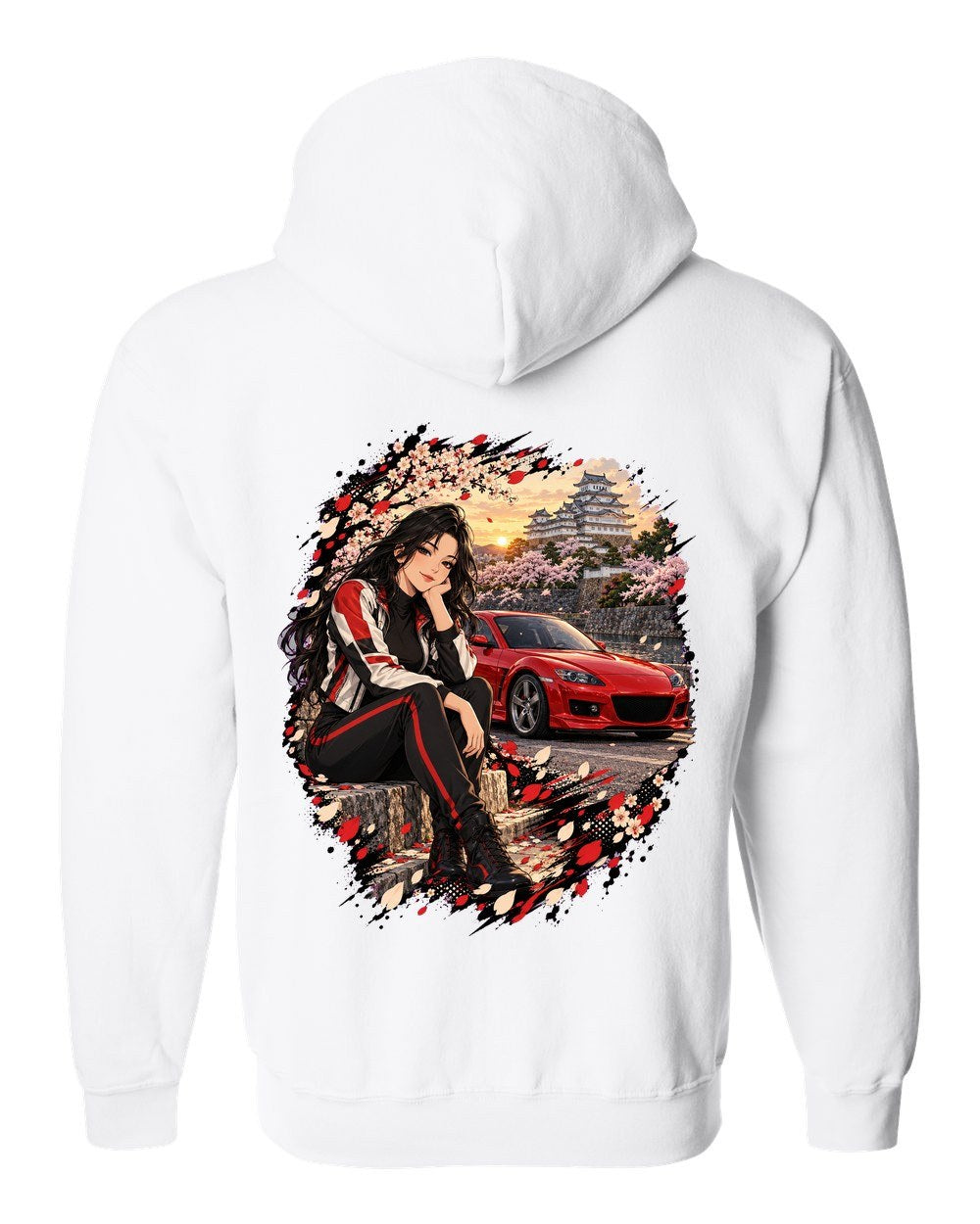 Mazda RX-8 Anime Girl Zip Hoodie White back