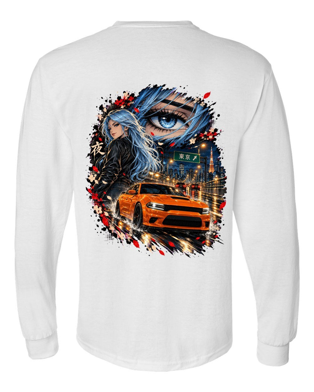 Dodge Charger Hellcat Anime Girl Long Sleeve White back