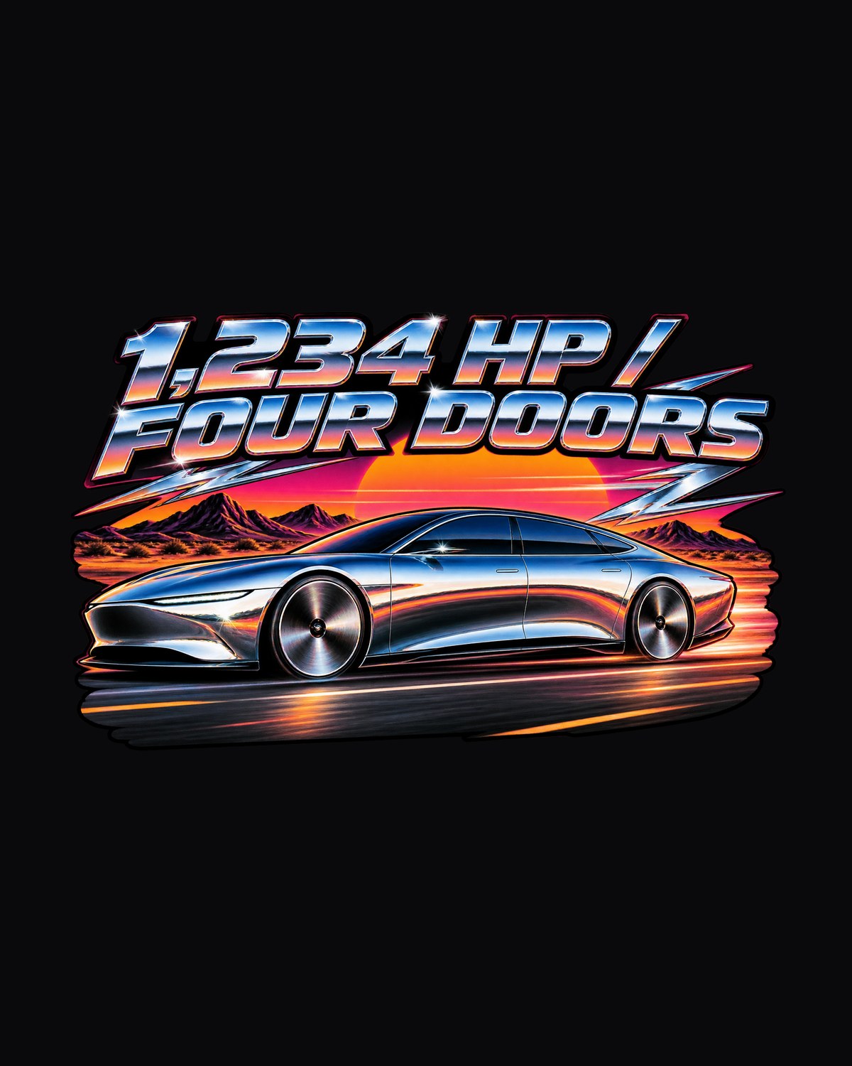 Lucid Air Sapphire 80s Airbrush Chrome Poster Shirt design only