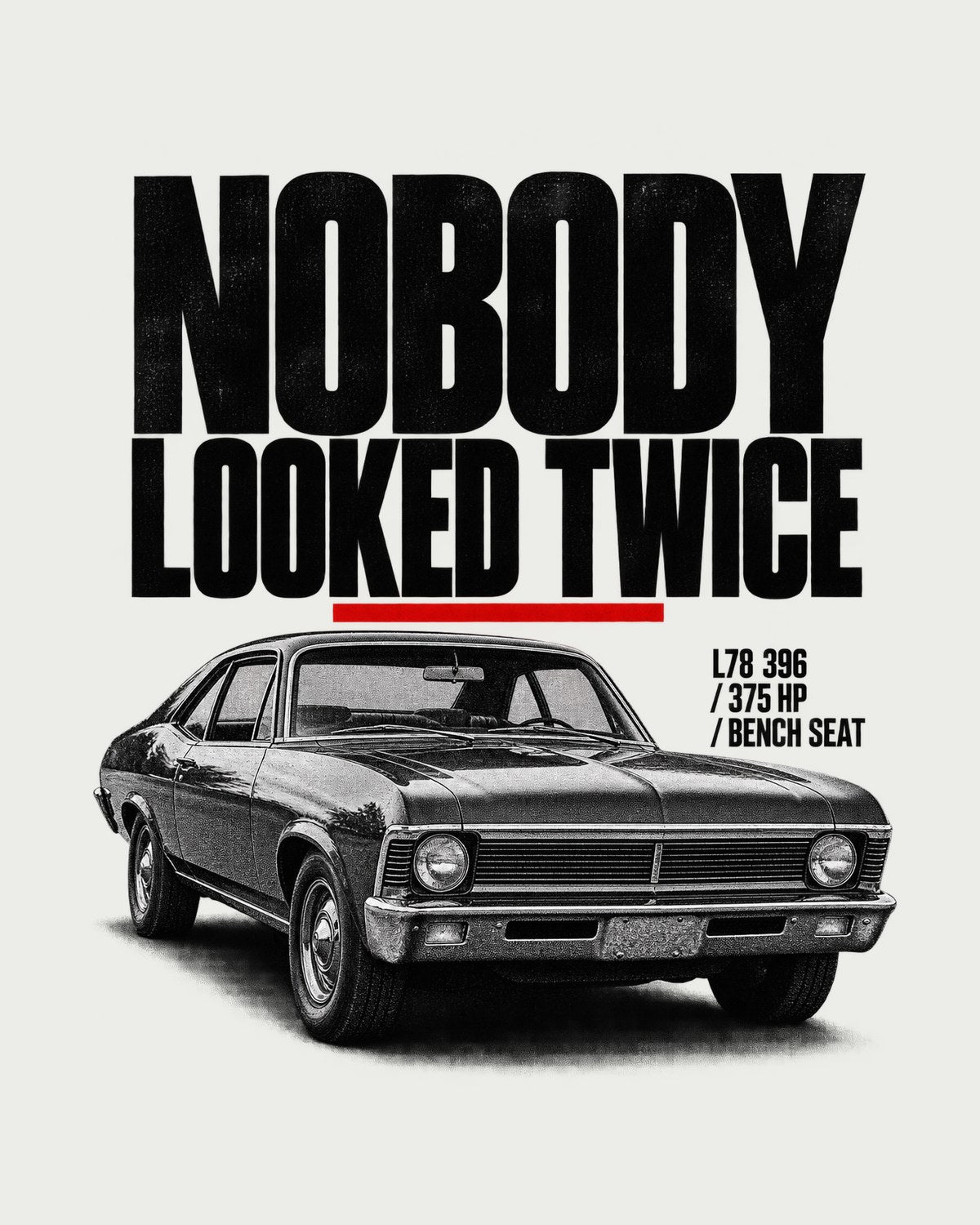1969 Nova SS 396 Halftone print Shirt, Bench Seat design only