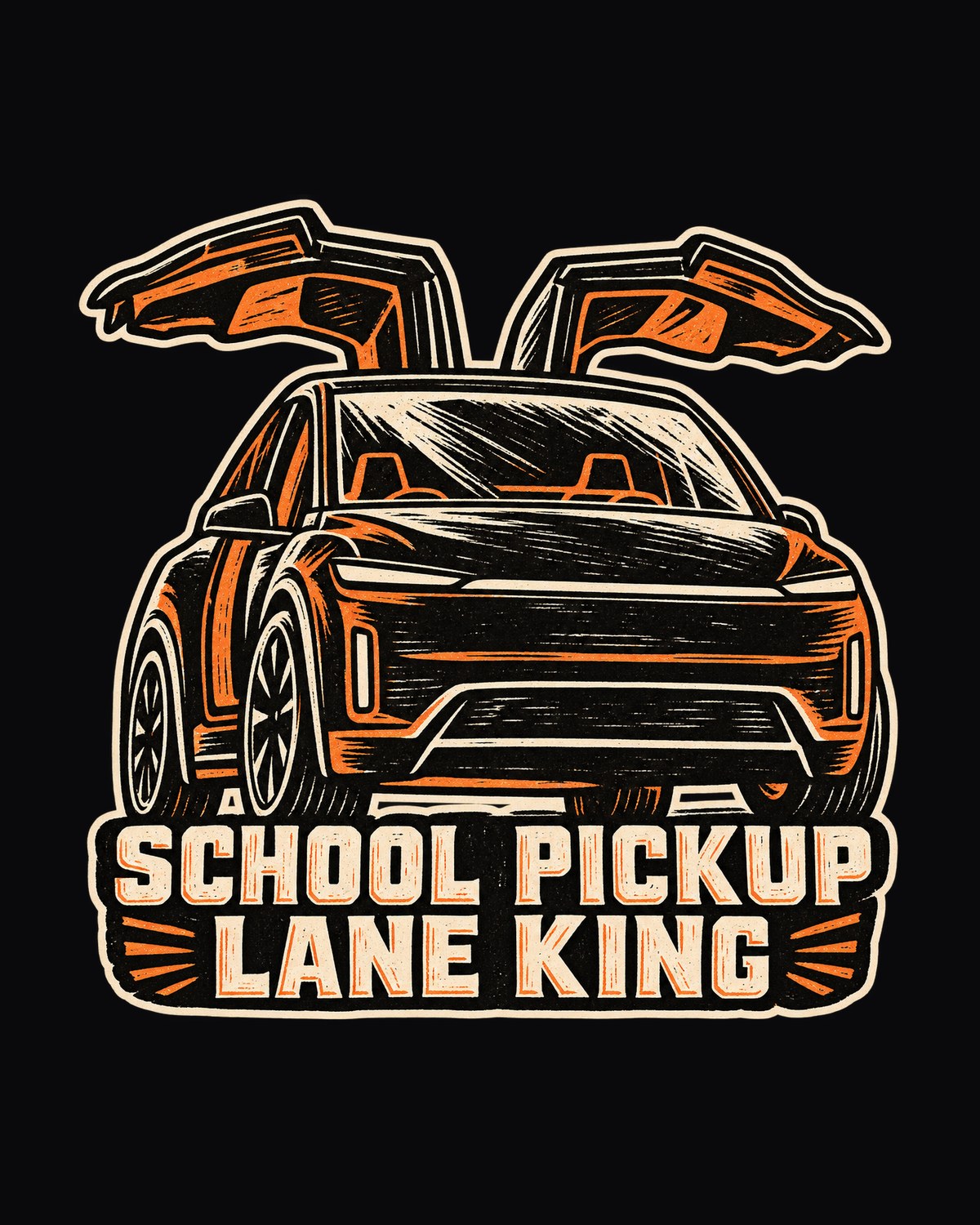 Pickup Lane Linocut Tesla Model X 2022 print Shirt design only
