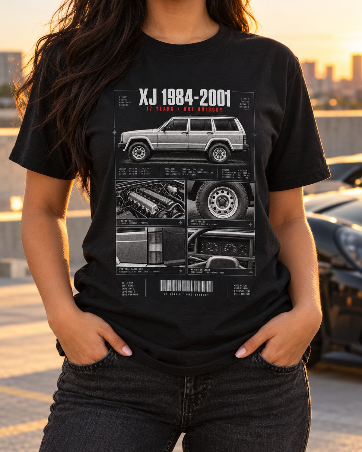 Jeep Cherokee XJ 1984-2001 Dossier Panel Graphic Shirt T-Shirt Black worn hero