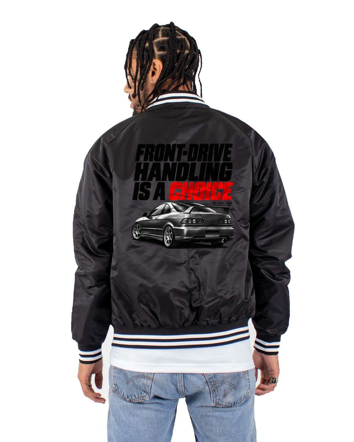 Honda Integra DC2 Halftone Front-Drive Handling Statement Tee Bomber Jacket Black back