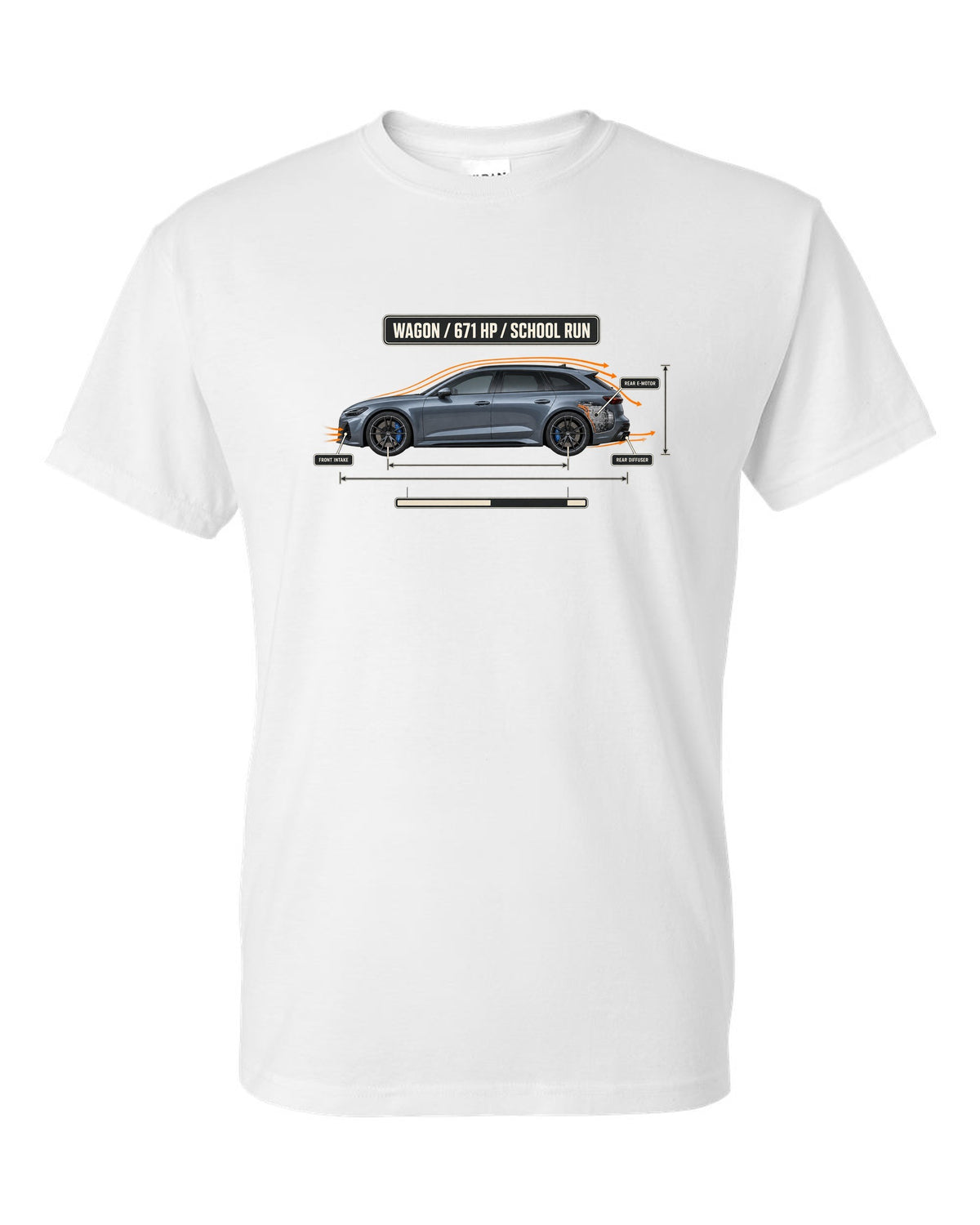 Mercedes-AMG C63 S E Performance S206 estate aero callout diagram white t-shirt front view with the design