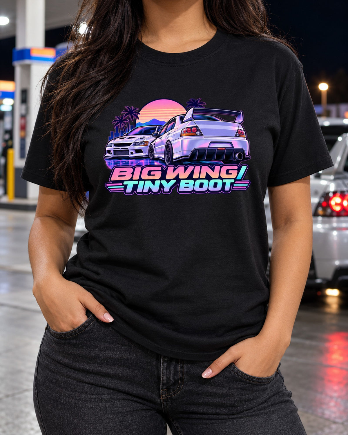 Vaporwave Pastel Evo IX CT9A Shirt, Big Wing Tiny Boot T-Shirt Black worn hero