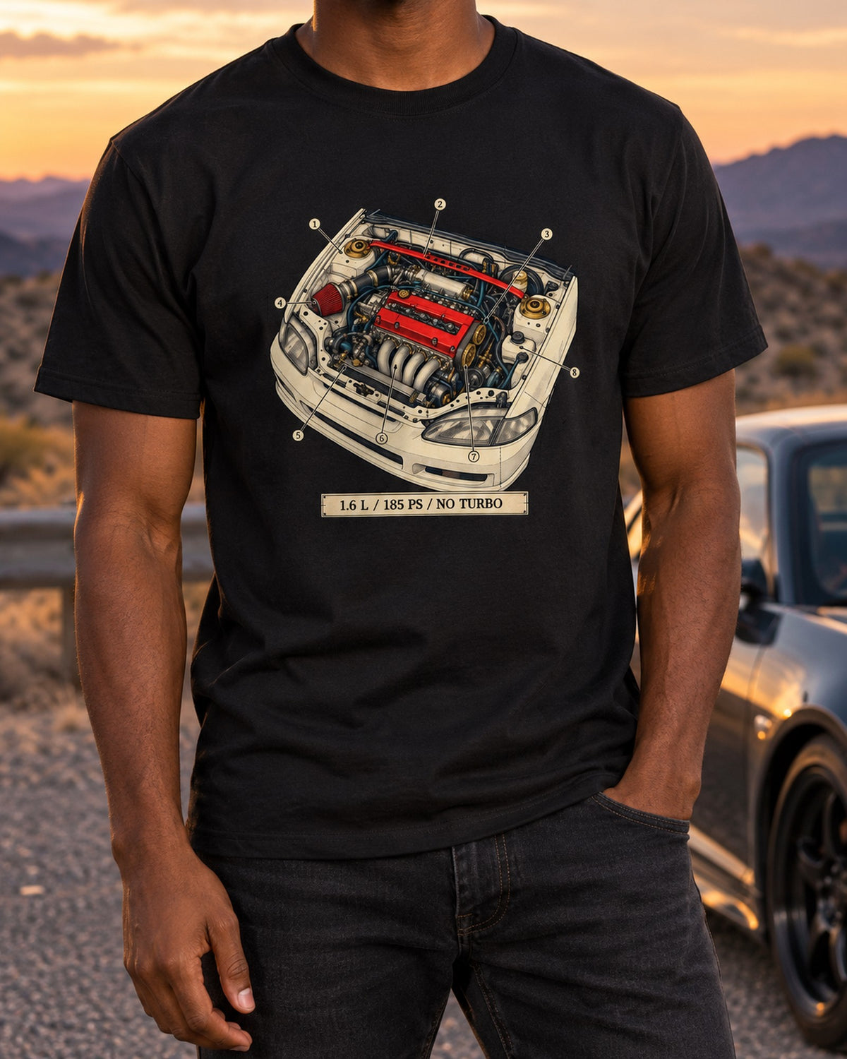 Honda Civic Type R EK9 B16B Patent Drawing Shirt T-Shirt Black worn hero