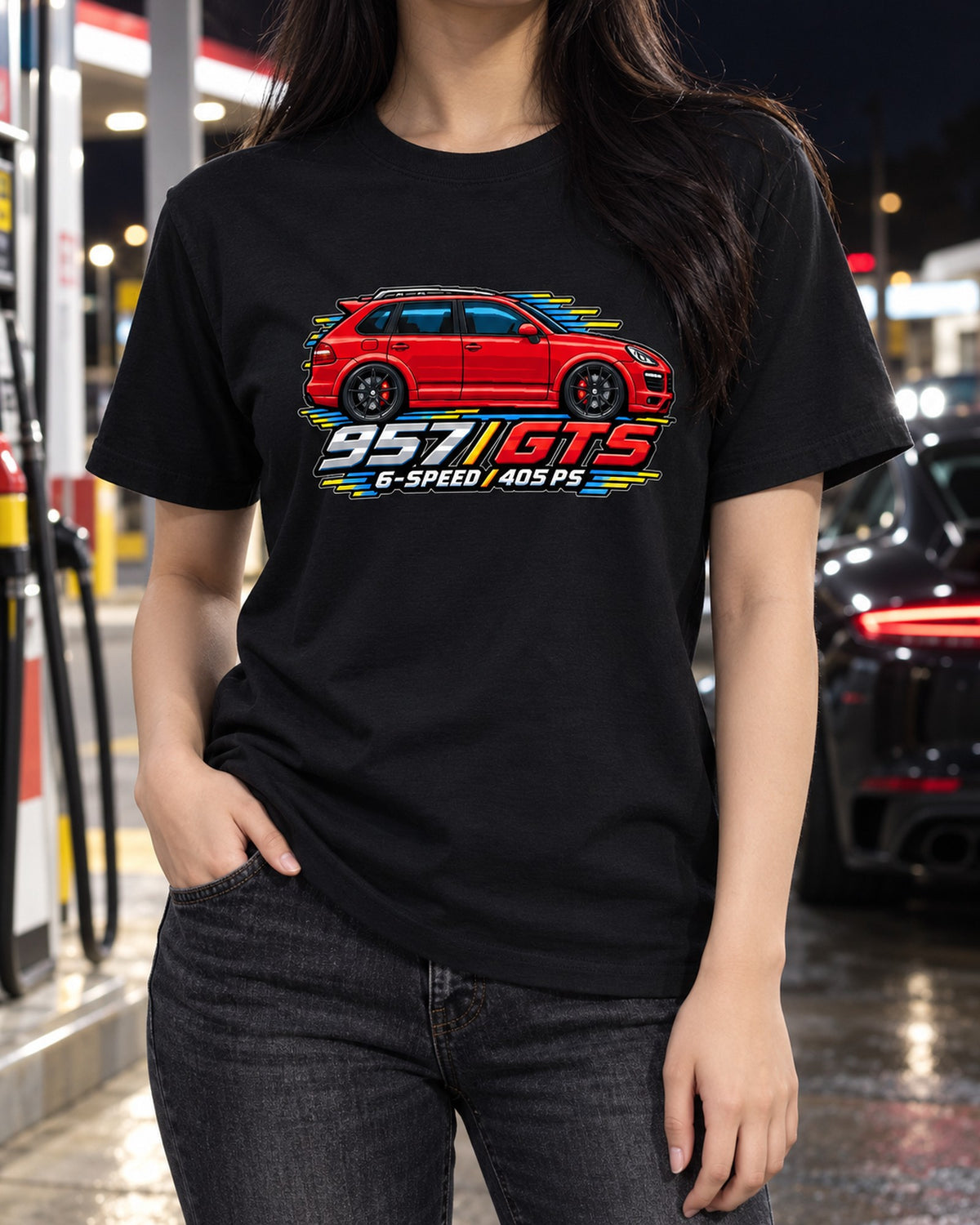 Porsche Cayenne GTS 957 6-Speed Manual 16-Bit Pixel Art Tee T-Shirt Black worn hero
