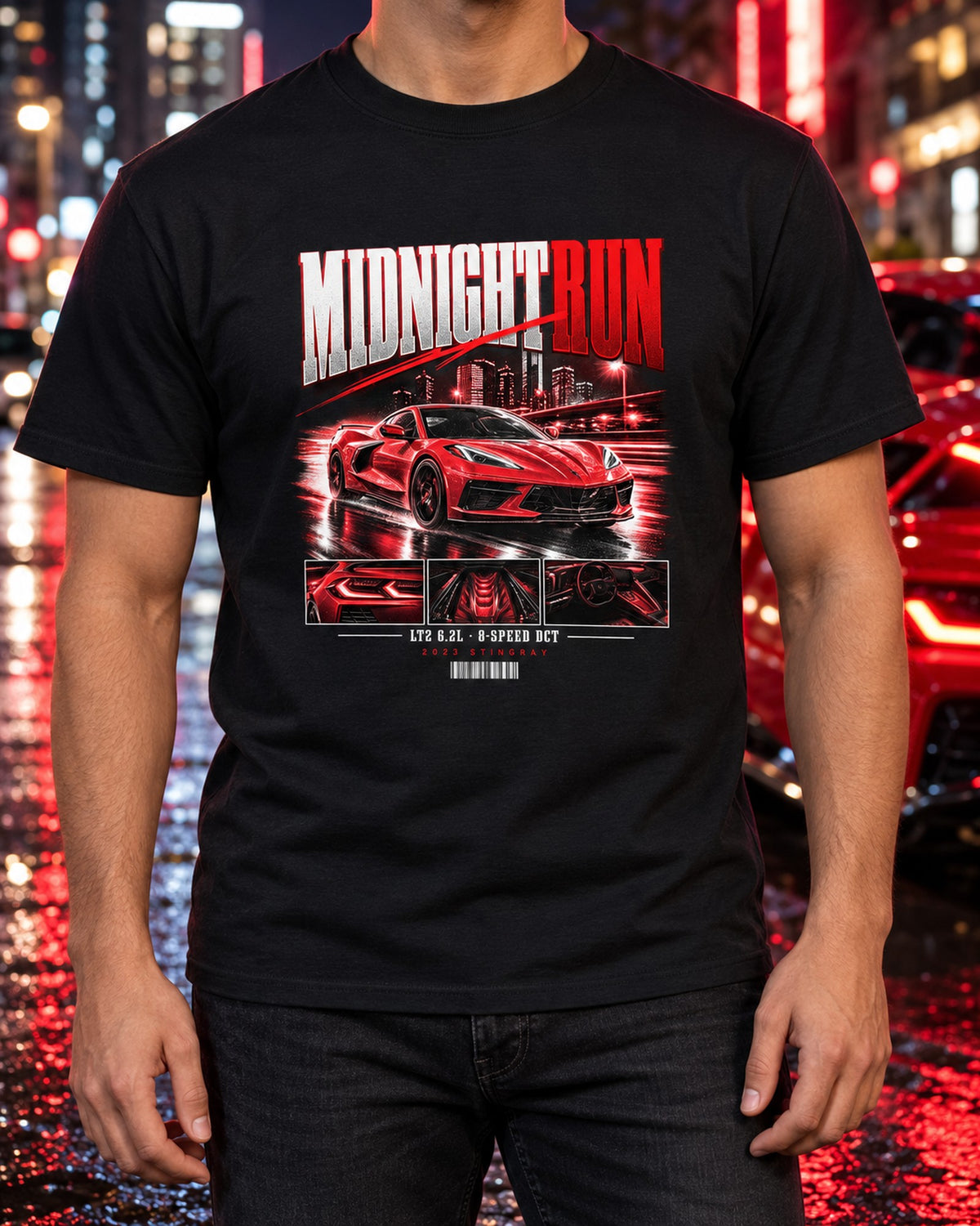 Corvette C8 Stingray 2023 Midnight Run Street Poster Shirt T-Shirt Black worn hero