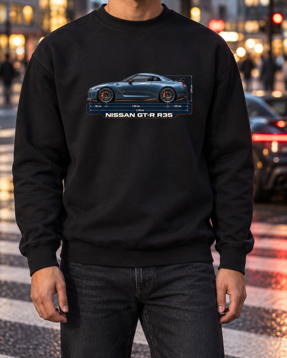 Nissan Z RZ34 Performance Dimension Blueprint Shirt, 2023 Z Tee Crewneck Black worn hero