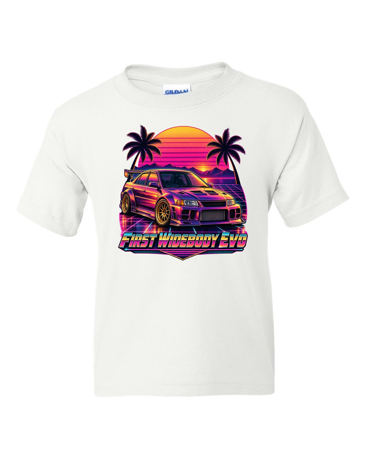 Exploded cutaway engine diagram of a Mitsubishi Lancer Evolution X CZ4A white kids tee front view with the design