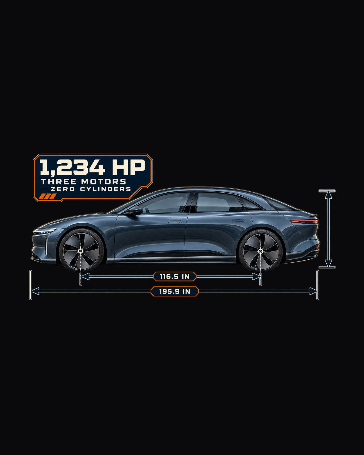 Lucid Air Sapphire 2023 Dimension Blueprint Shirt, 1,234 HP design only