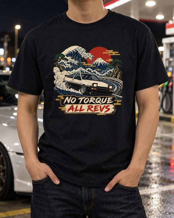 Toyota Sprinter Trueno AE86 Ukiyo-e Shirt, No Torque T-Shirt Black worn hero