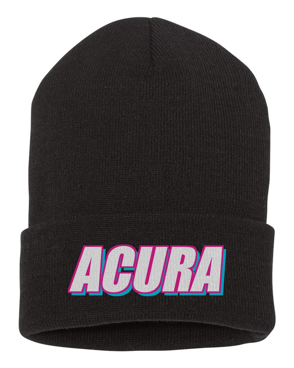 Acura black beanie front view with car name