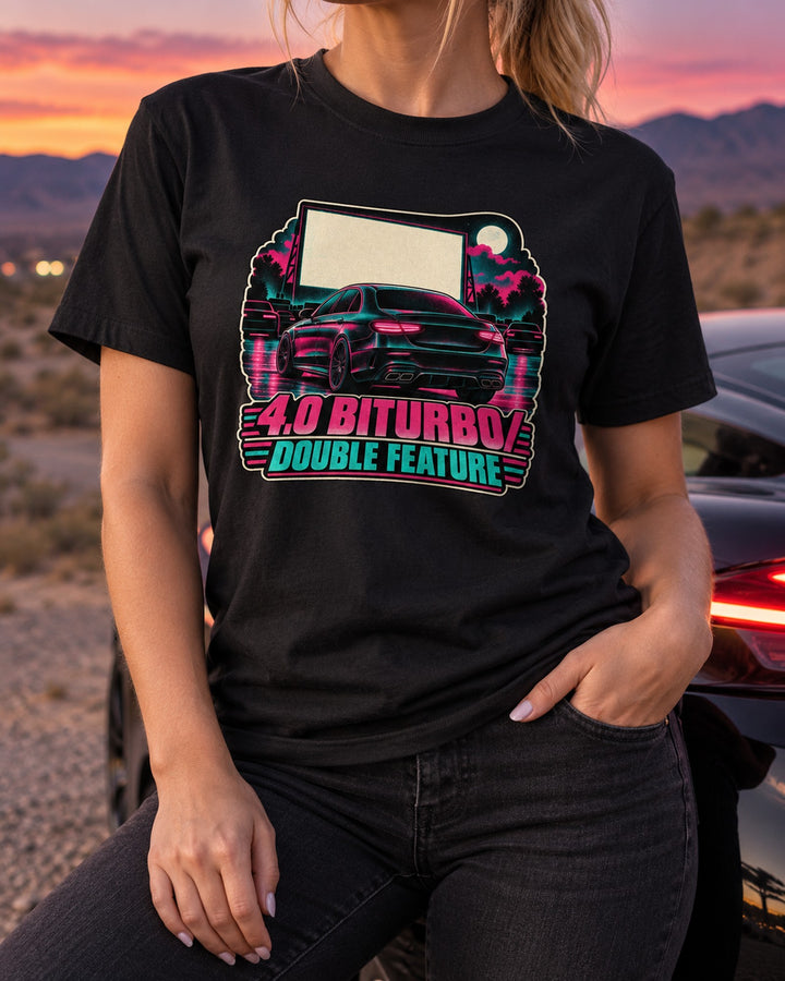 Mercedes E63 W213 4.0 Biturbo Drive-In Double Feature Tee T-Shirt Black worn hero