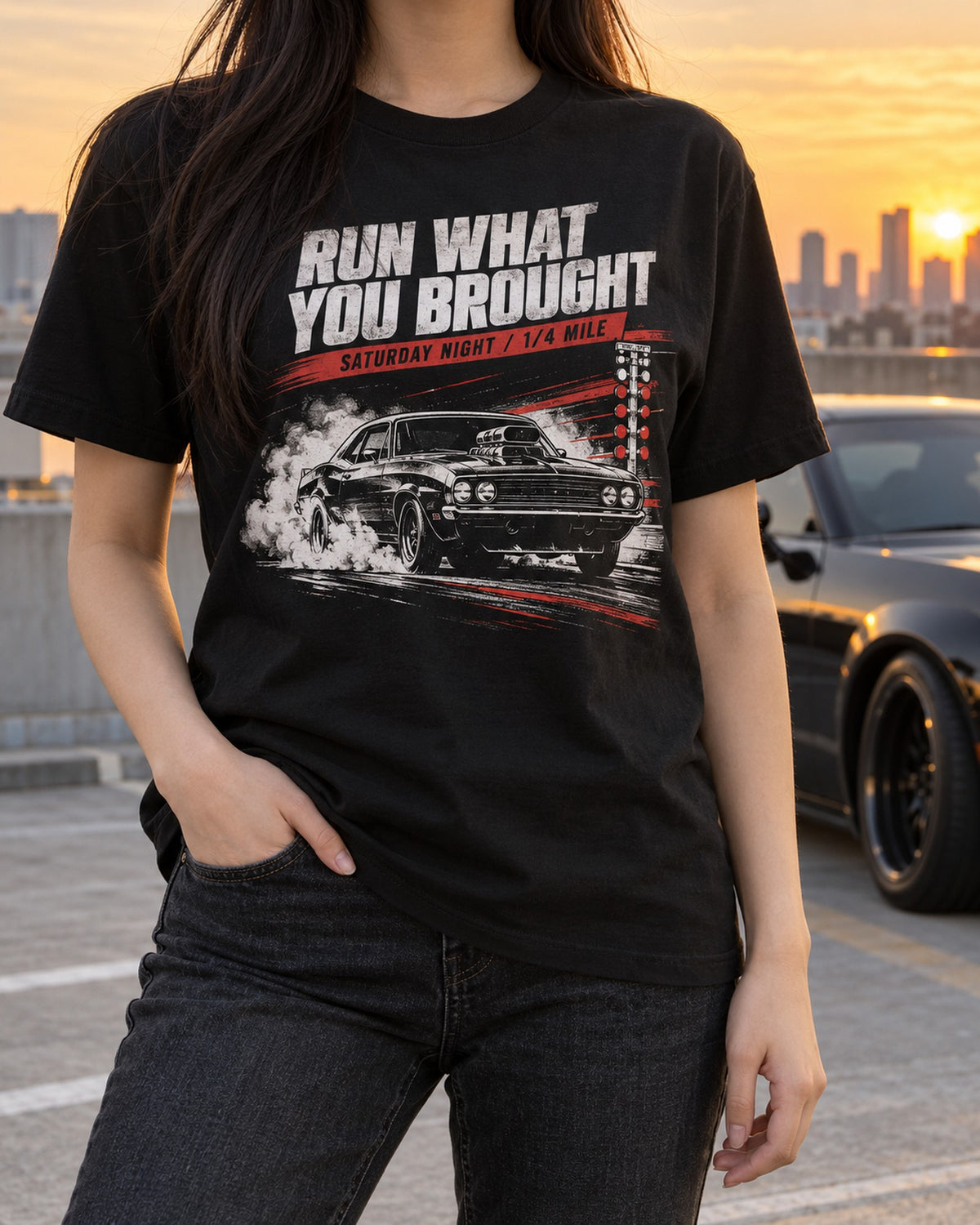 Run What You Brought 1970 Chevelle SS Race Poster Tee T-Shirt Black worn hero