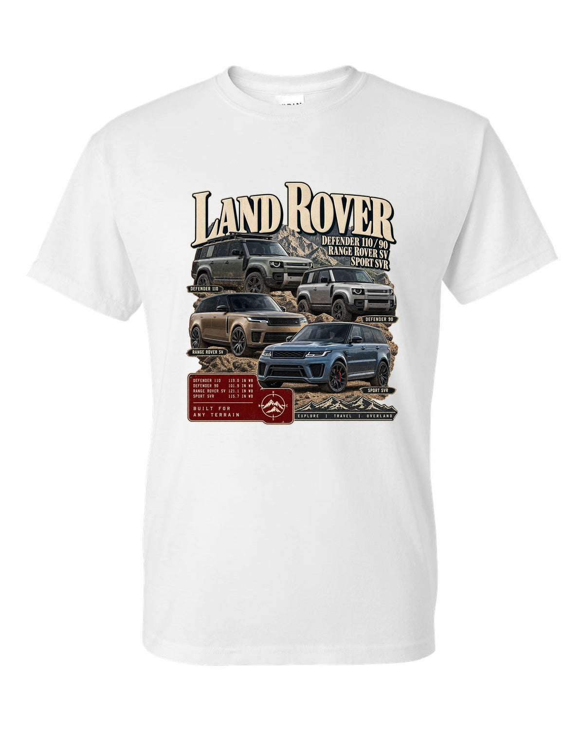 Archive panel print of the Jeep Grand Cherokee Trackhawk WK2 with 0-60 time white t-shirt front view with the design