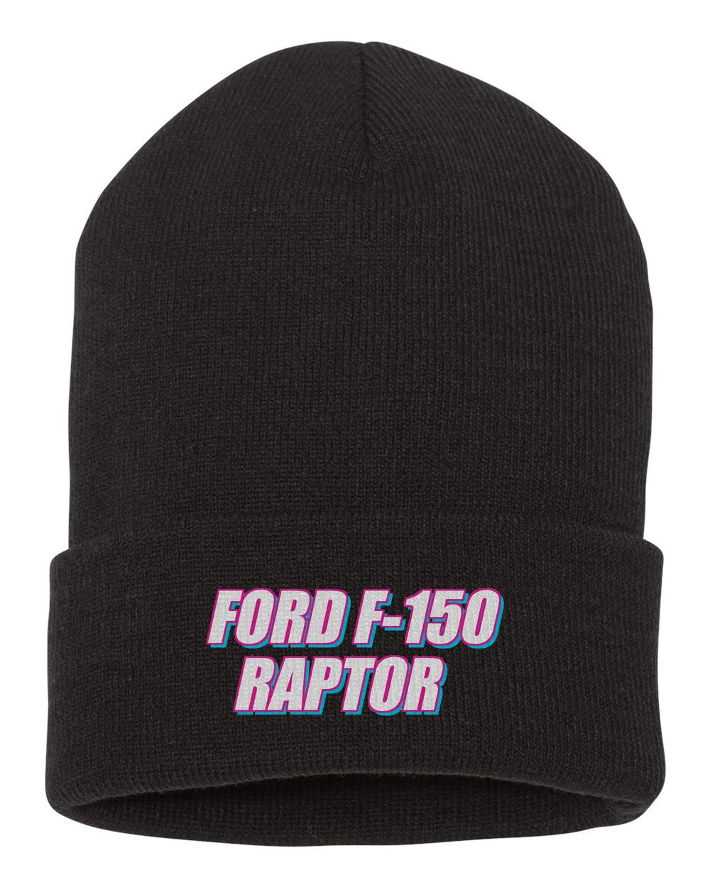 Ford F-150 Raptor black beanie front view with car name