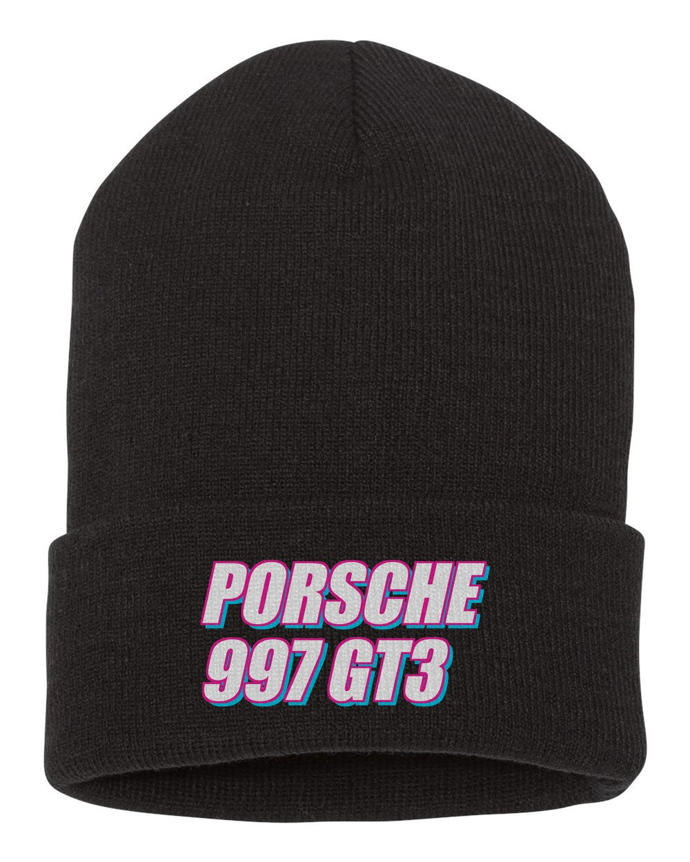 Porsche 997 Gt3 black beanie front view with car name