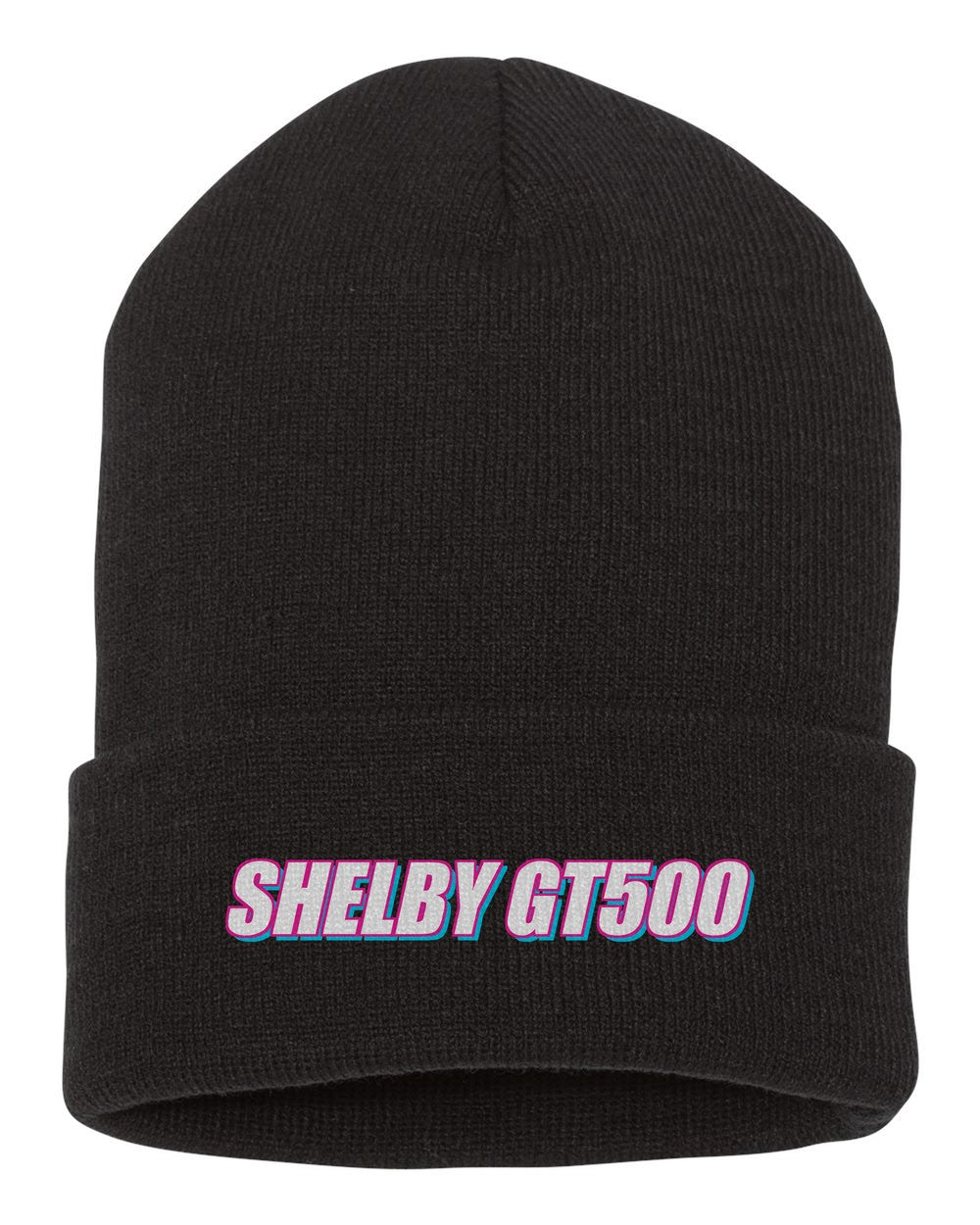 Shelby Gt500 black beanie front view with car name