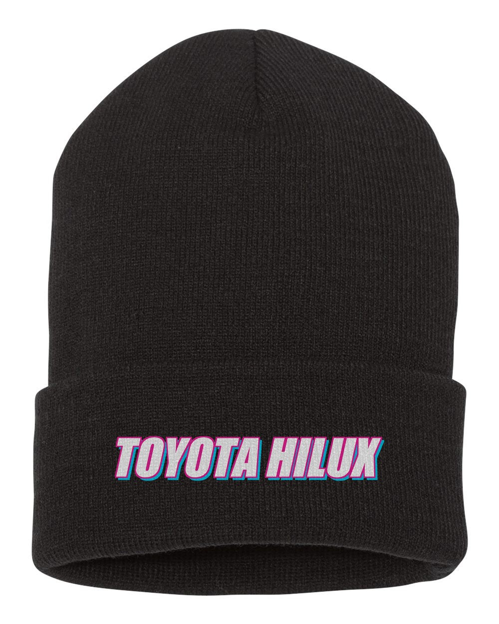 Toyota Hilux black beanie front view with car name