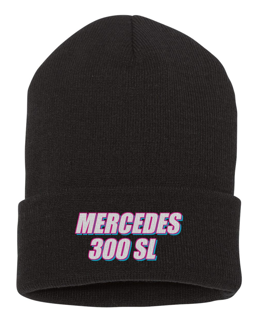 Mercedes 300 Sl black beanie front view with car name